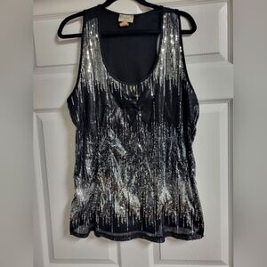 Lavish - Black Tank Top with Silver Sequins - 2X
